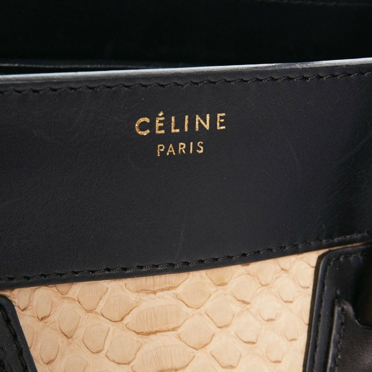 CELINE PHOEBE PHILO Luggage Tote Small beige python black leather trim ...