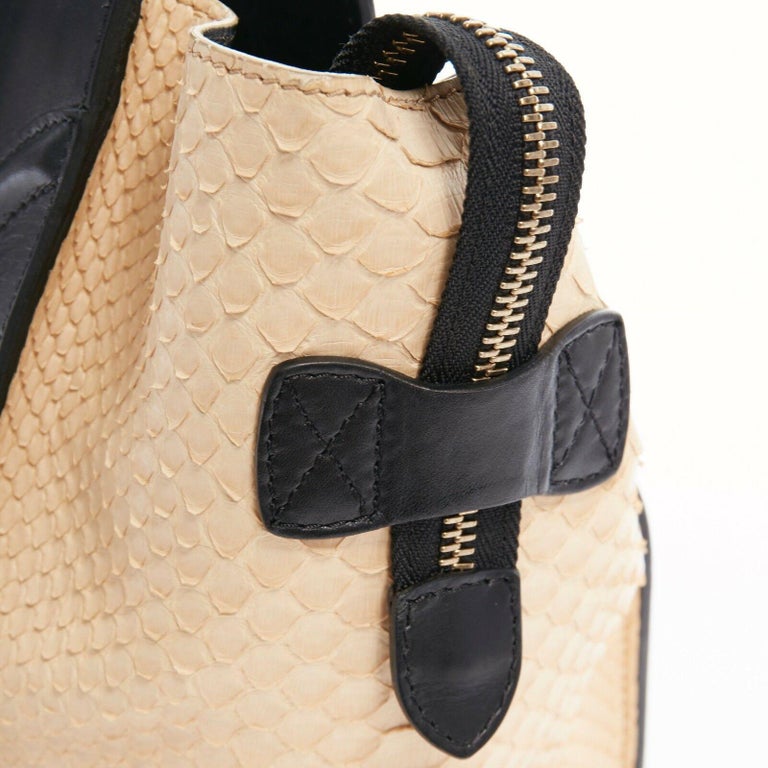CELINE PHOEBE PHILO Luggage Tote Small beige python black leather trim ...