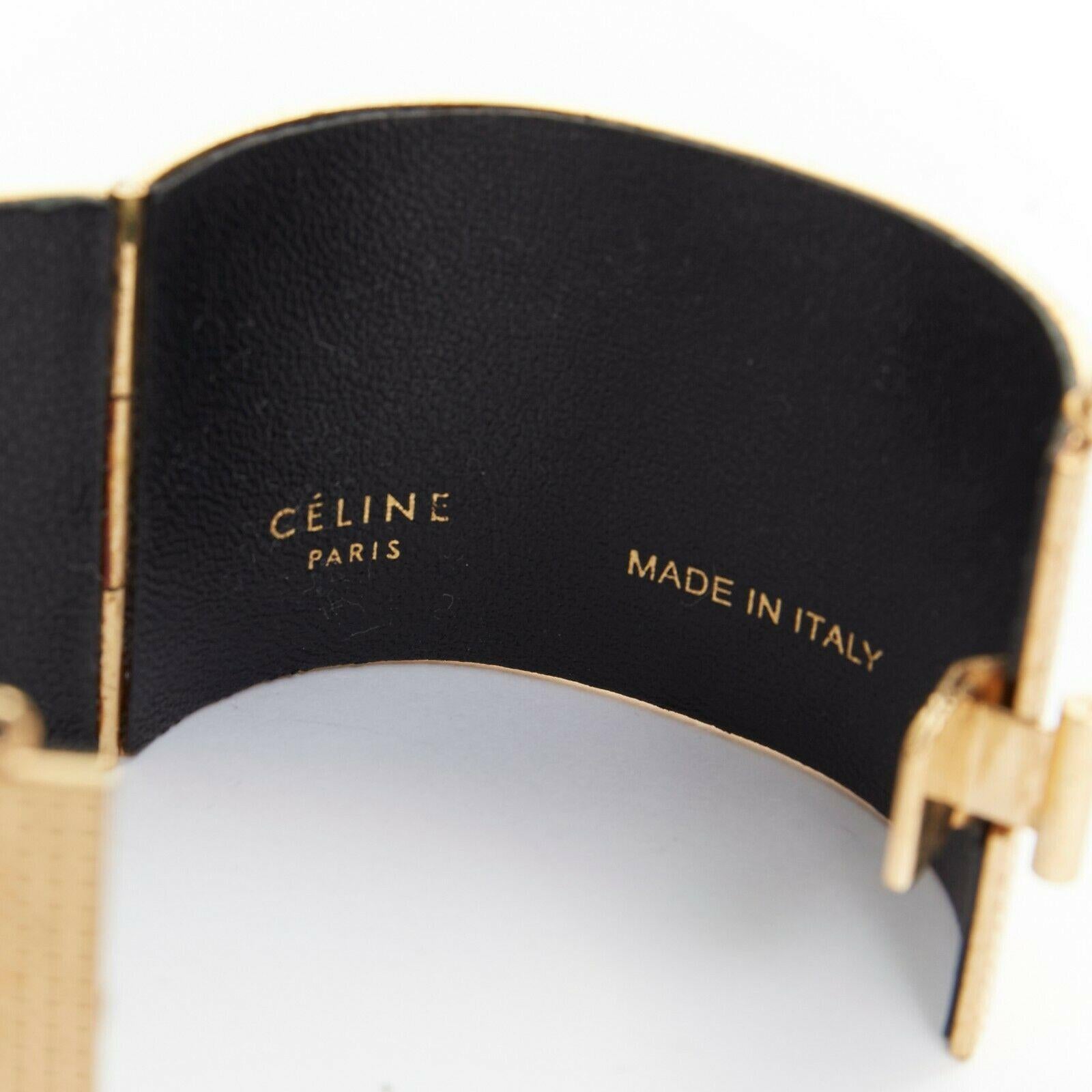 CELINE PHOEBE PHILO Manchette gold-tone grid textured bracelet cuff bangle In Excellent Condition In Hong Kong, NT