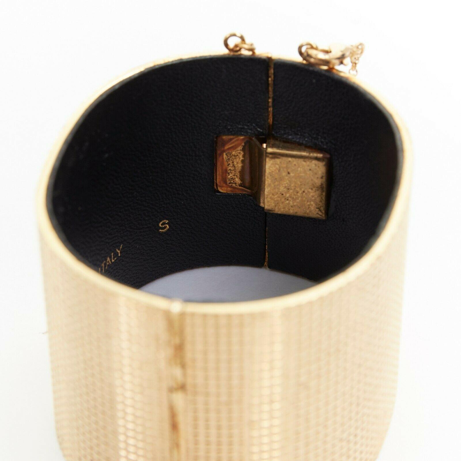 CELINE PHOEBE PHILO Manchette gold-tone grid textured bracelet cuff bangle 1