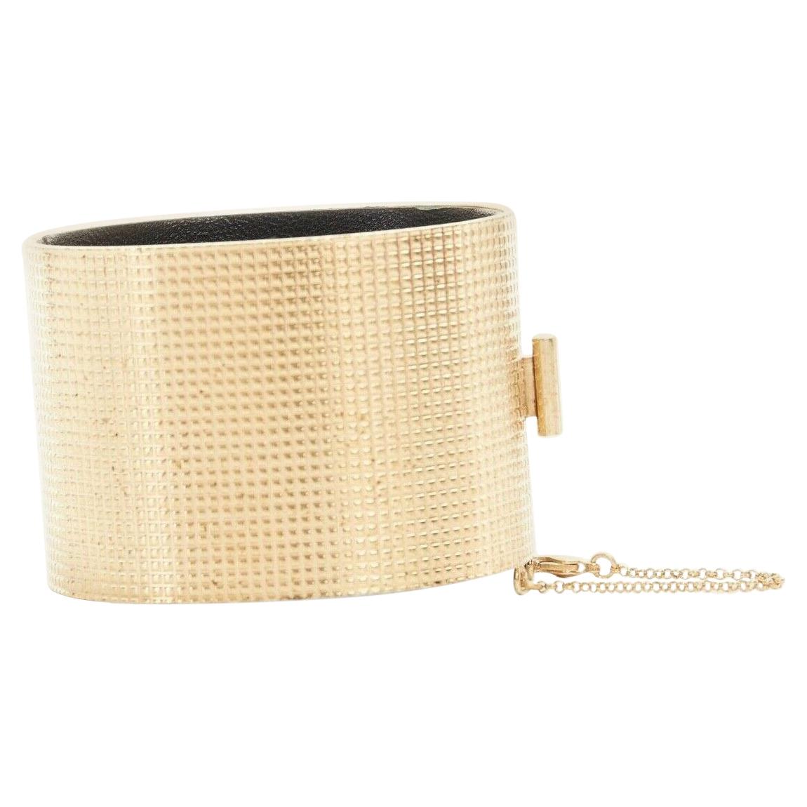 CELINE PHOEBE PHILO Manchette gold-tone grid textured bracelet cuff bangle