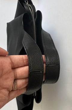 Celine Phoebe Philo Med Tri-Fold Black Shoulder Bag Grained Leather Authentic