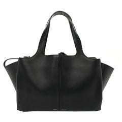 Celine Phoebe Philo Med Tri-Fold Black Shoulder Bag Grained Leather Authentic