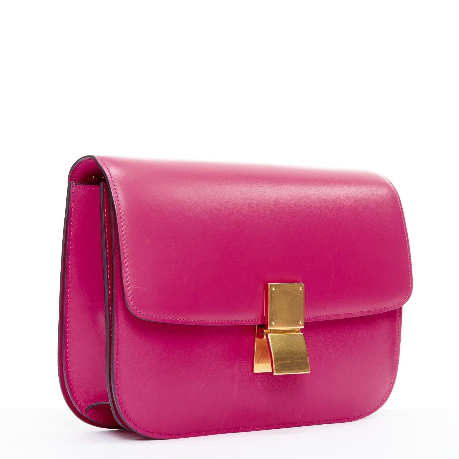 Pink CELINE Phoebe Philo Medium Box hot pink calfskin leather crossbody bag For Sale