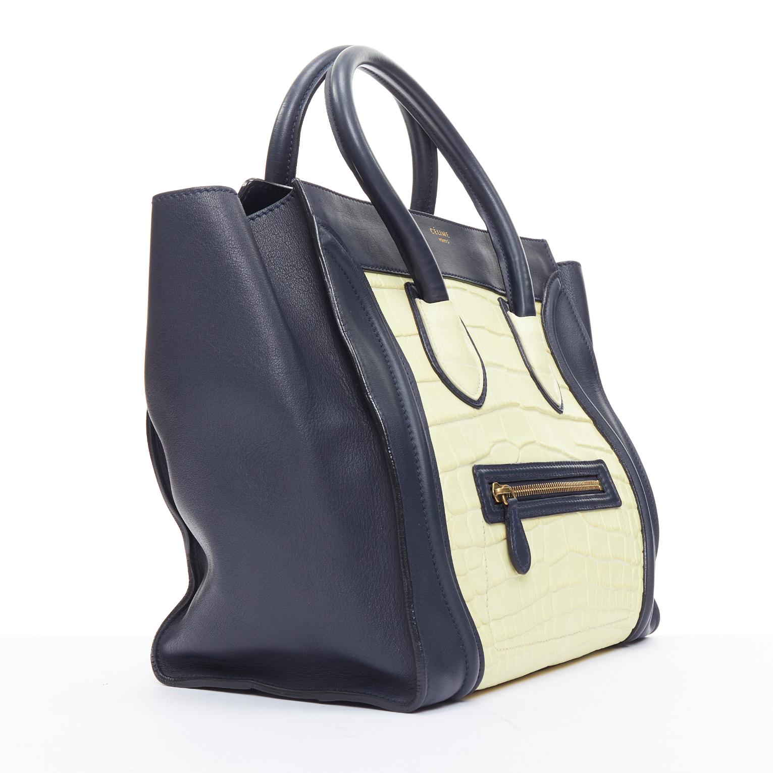 Black CELINE Phoebe Philo Medium Luggage cream black embossed tote bag For Sale