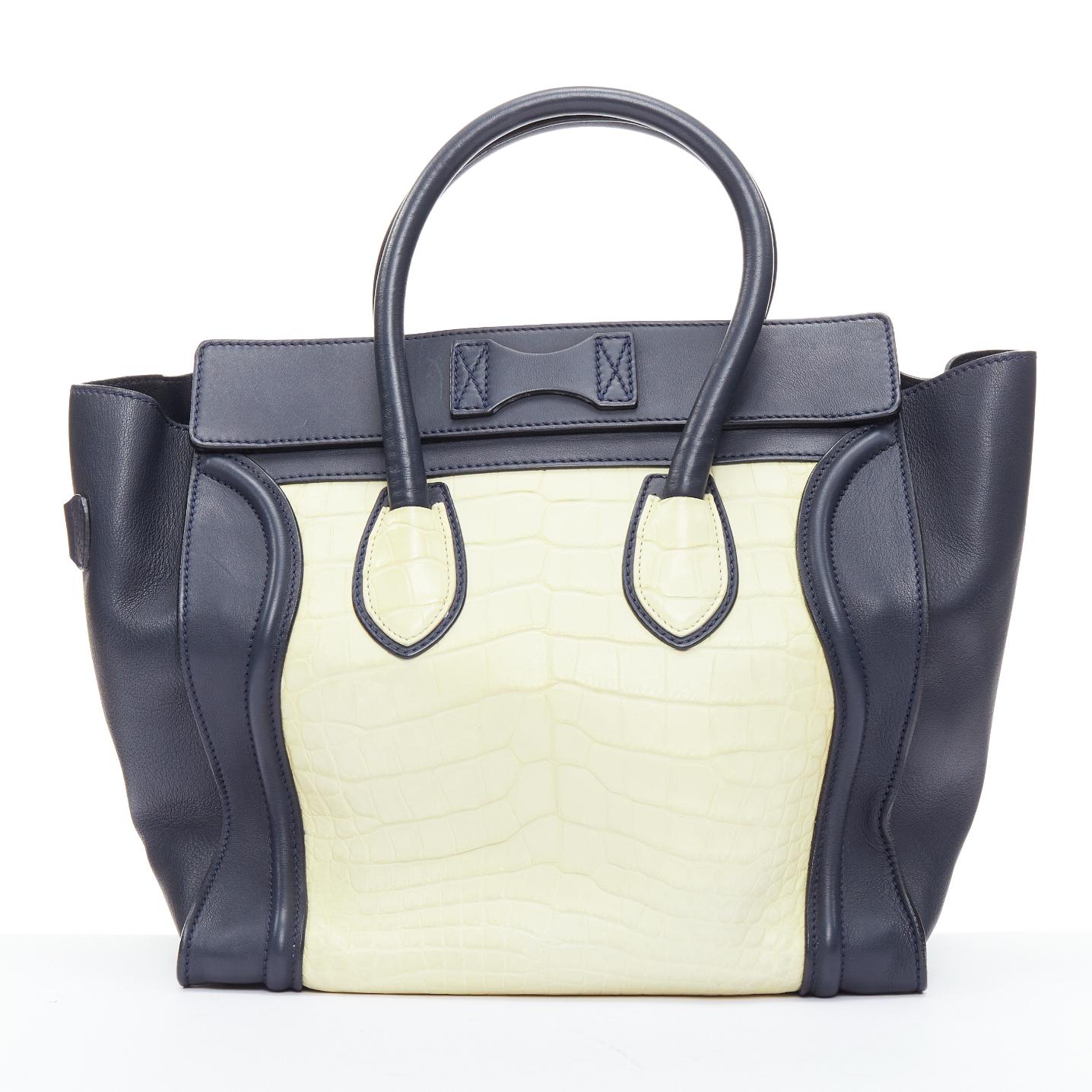 Women's CELINE Phoebe Philo Medium Luggage cream black embossed tote bag For Sale