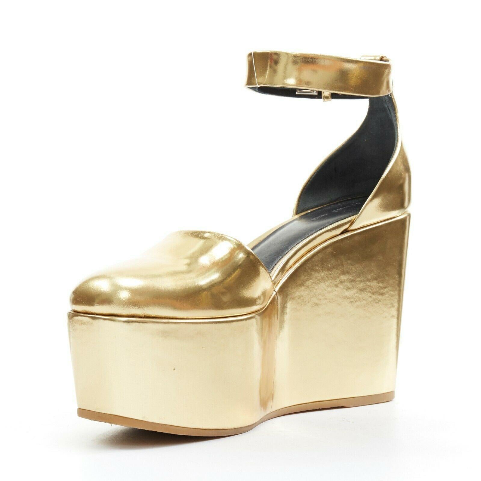 Gold CELINE PHOEBE PHILO metallic gold round toe dorsay ankle strap platform EU37