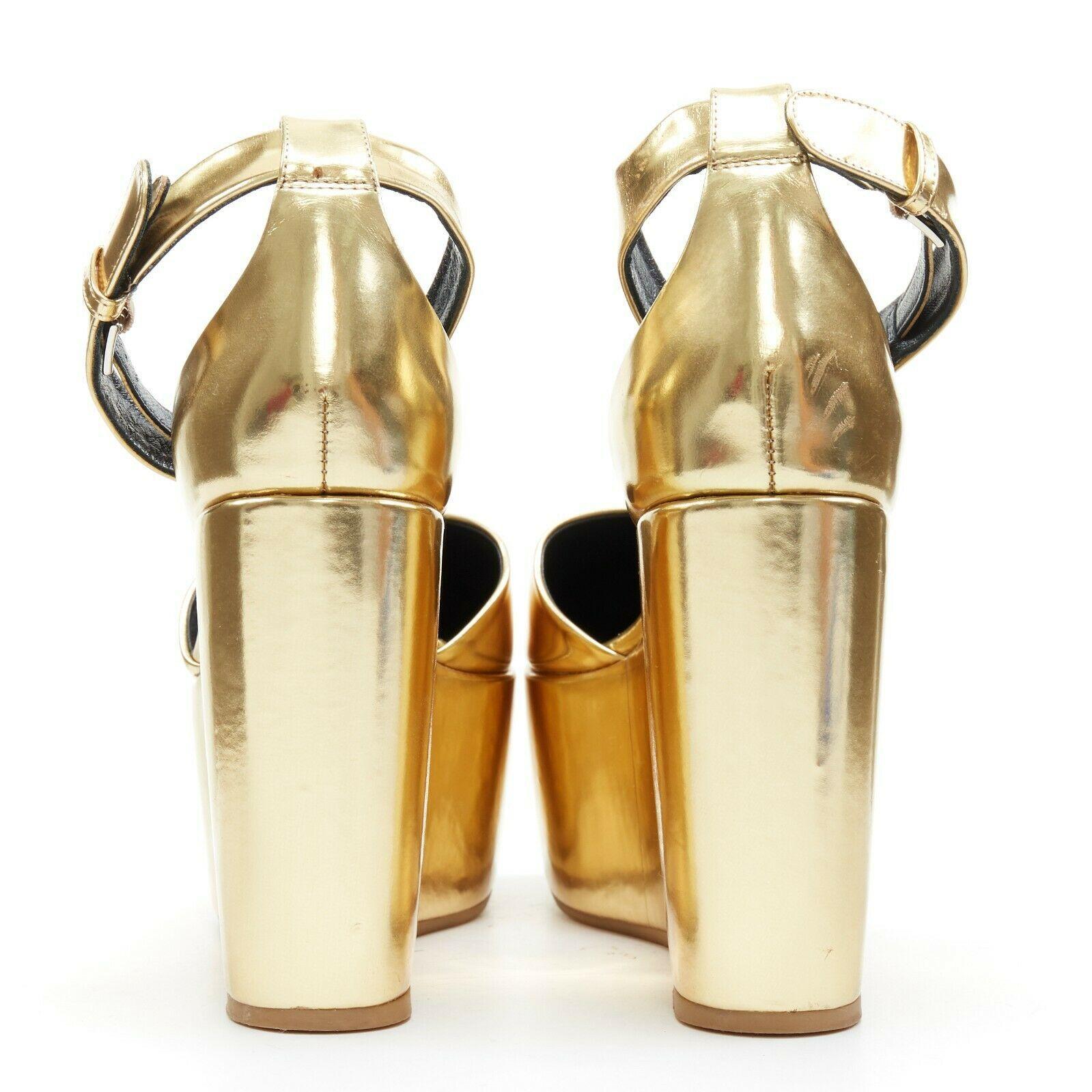 CELINE PHOEBE PHILO metallic gold round toe dorsay ankle strap platform EU37 In Good Condition In Hong Kong, NT