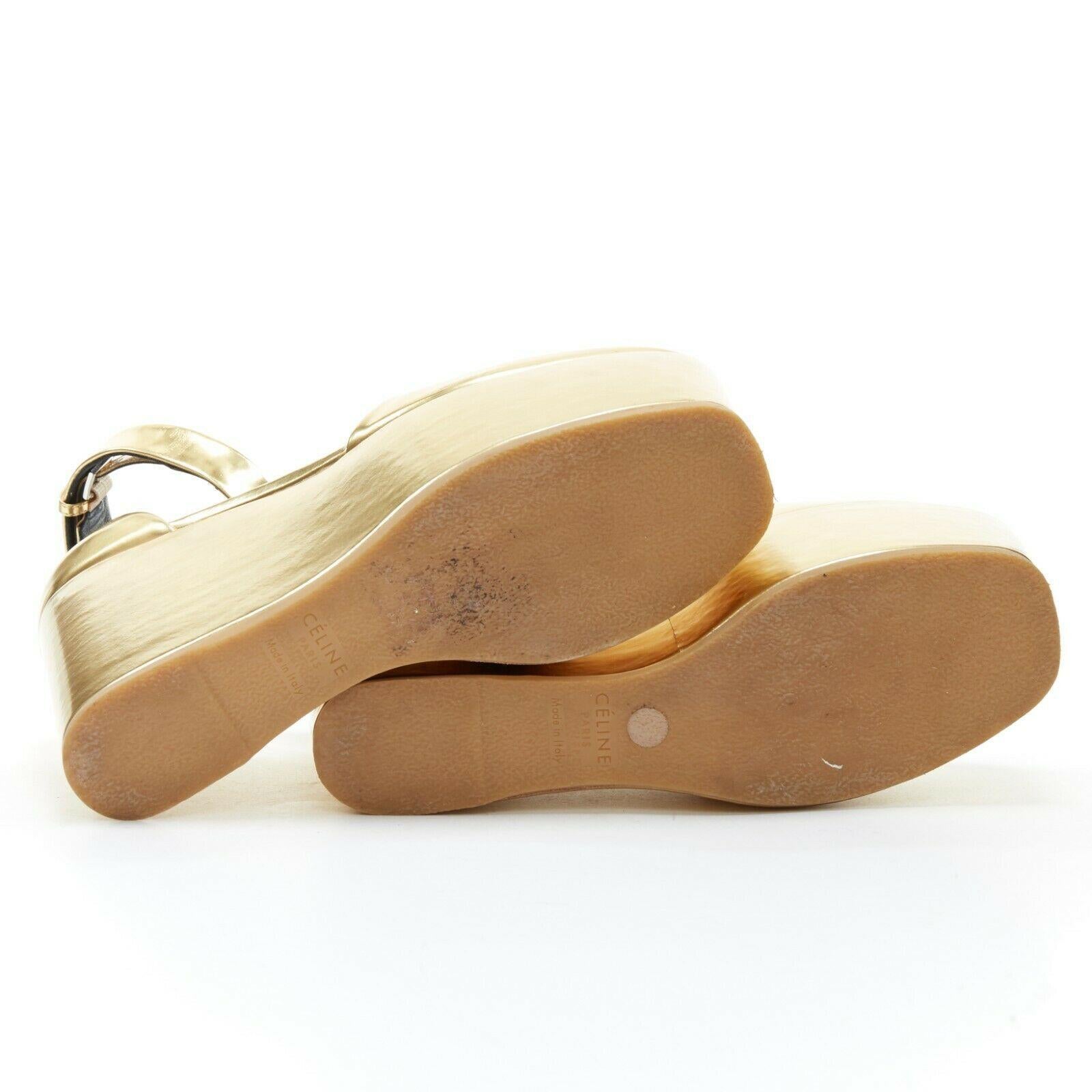 Women's CELINE PHOEBE PHILO metallic gold round toe dorsay ankle strap platform EU37