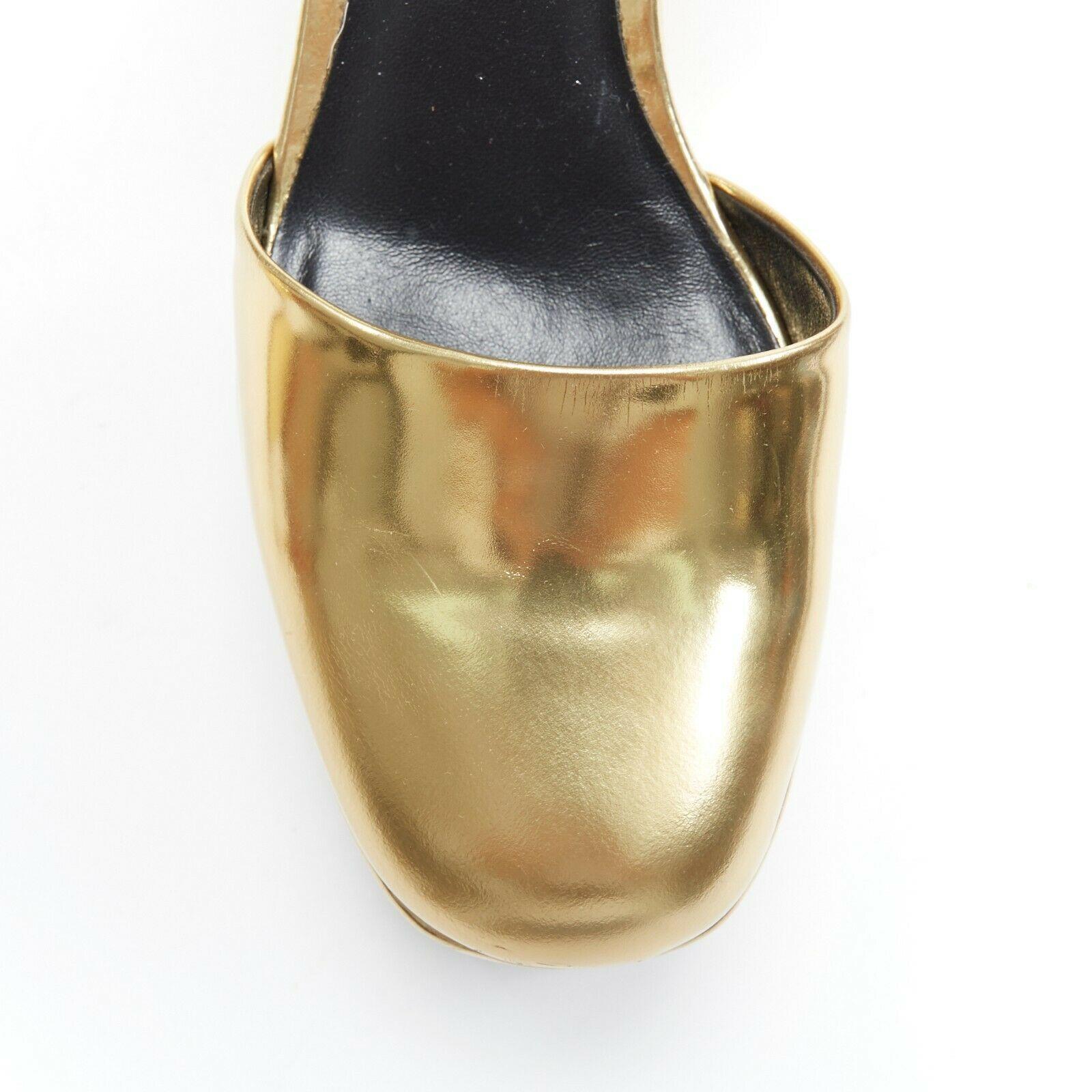 CELINE PHOEBE PHILO metallic gold round toe dorsay ankle strap platform EU37 1
