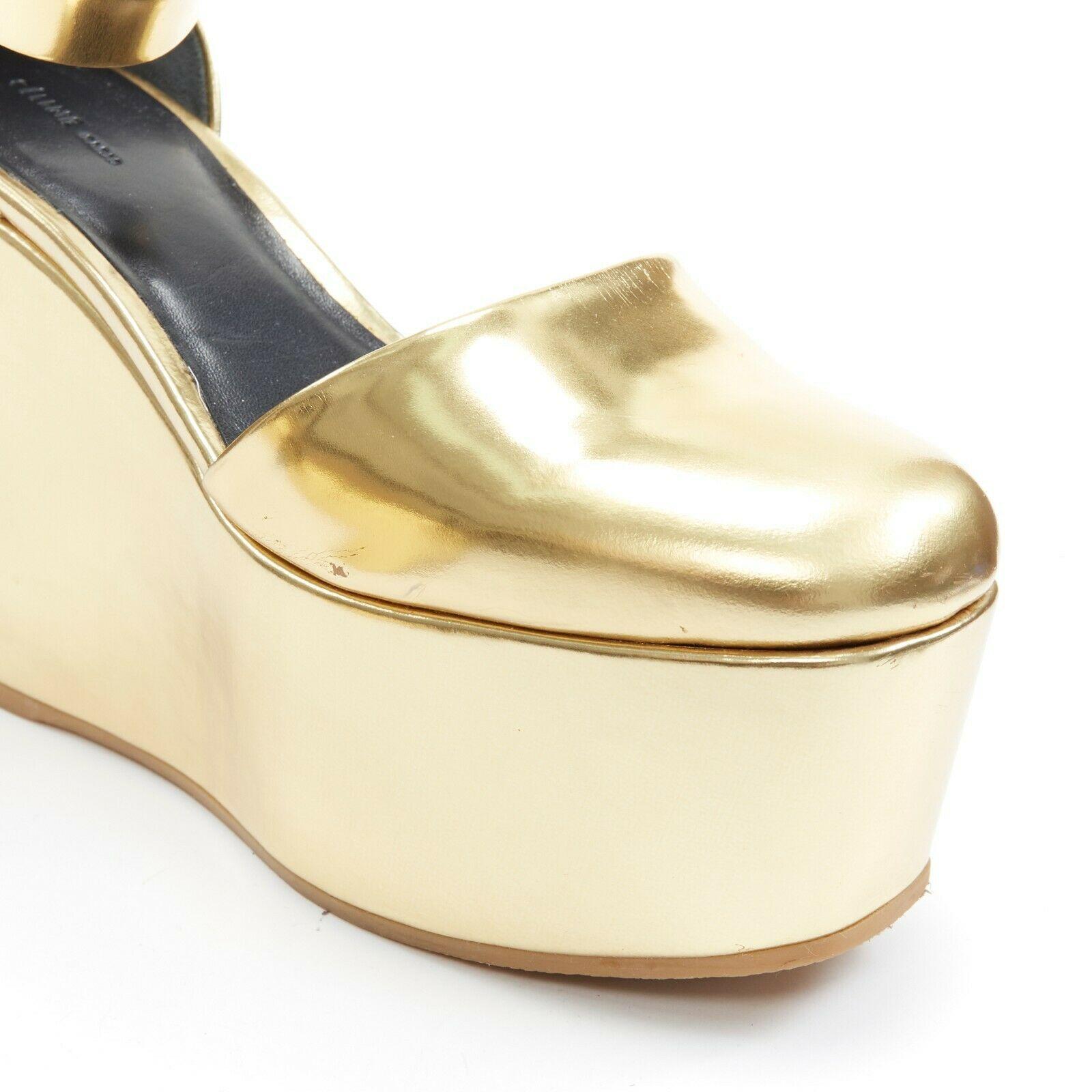 CELINE PHOEBE PHILO metallic gold round toe dorsay ankle strap platform EU37 2