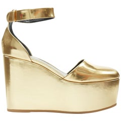 CELINE PHOEBE PHILO metallic gold round toe dorsay ankle strap platform EU37