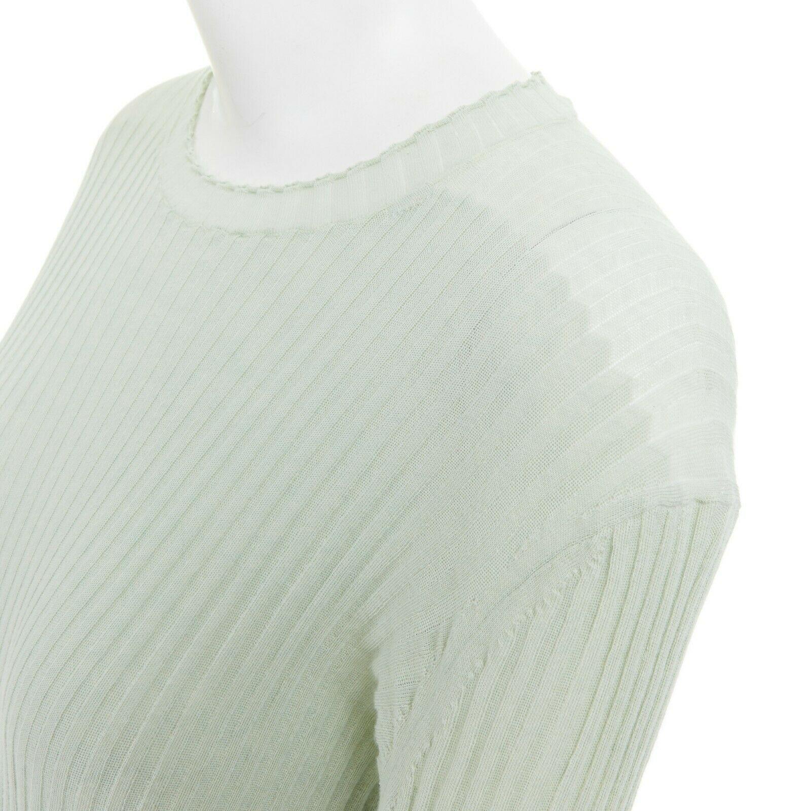 CELINE PHOEBE PHILO mint green ribbed sheer back step hem sweater top M 3