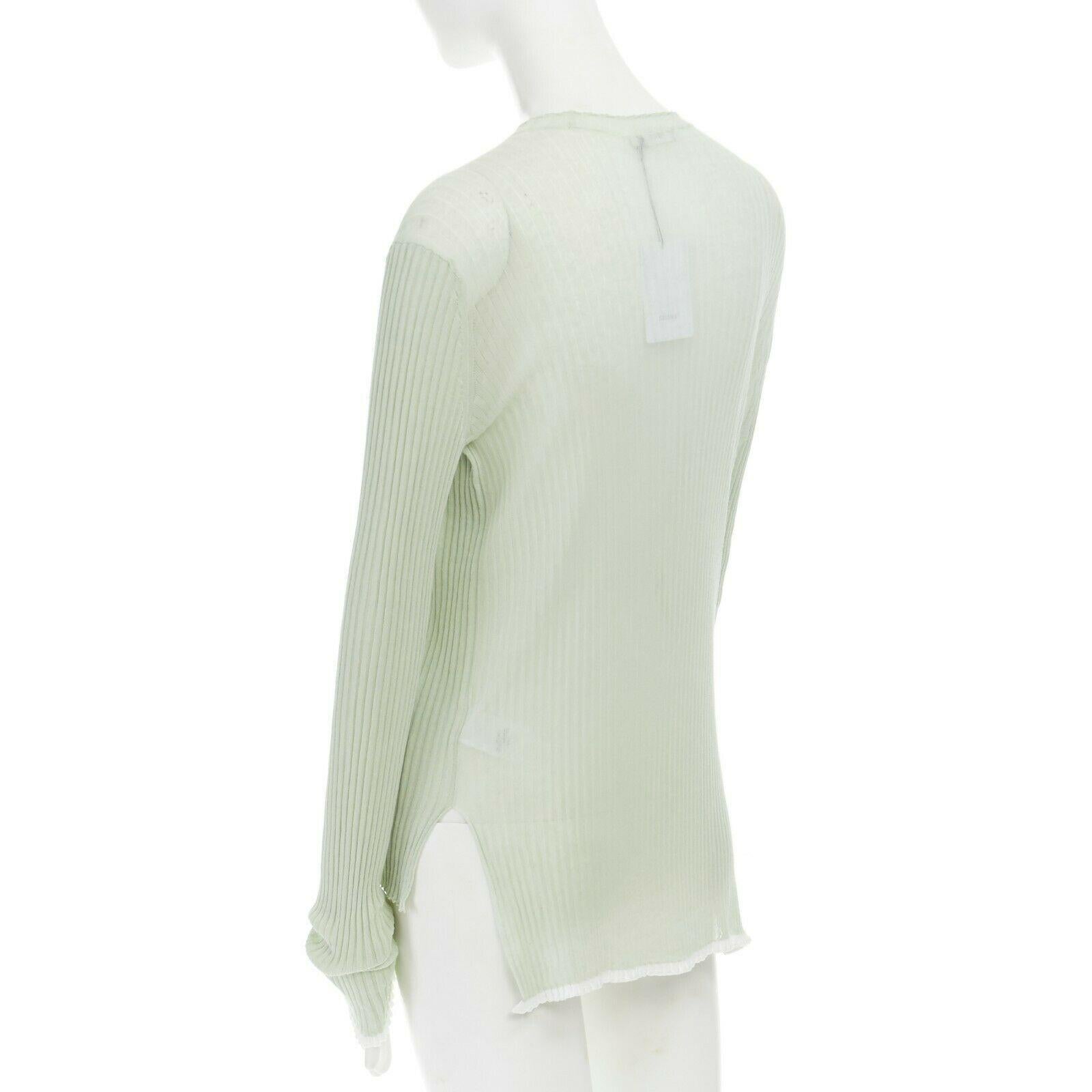 CELINE PHOEBE PHILO mint green ribbed sheer back step hem sweater top M In Good Condition In Hong Kong, NT