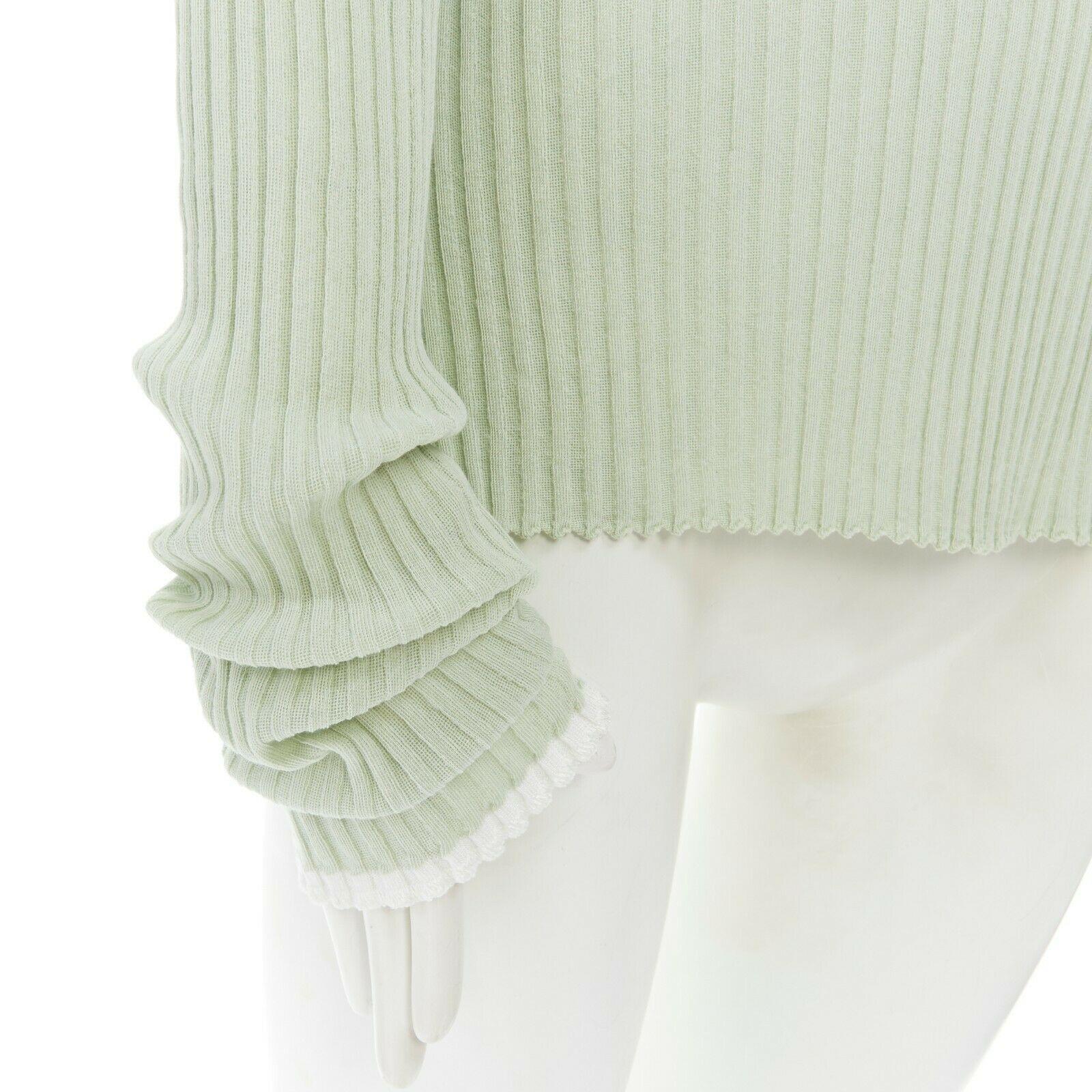 CELINE PHOEBE PHILO mint green ribbed sheer back step hem sweater top M 1