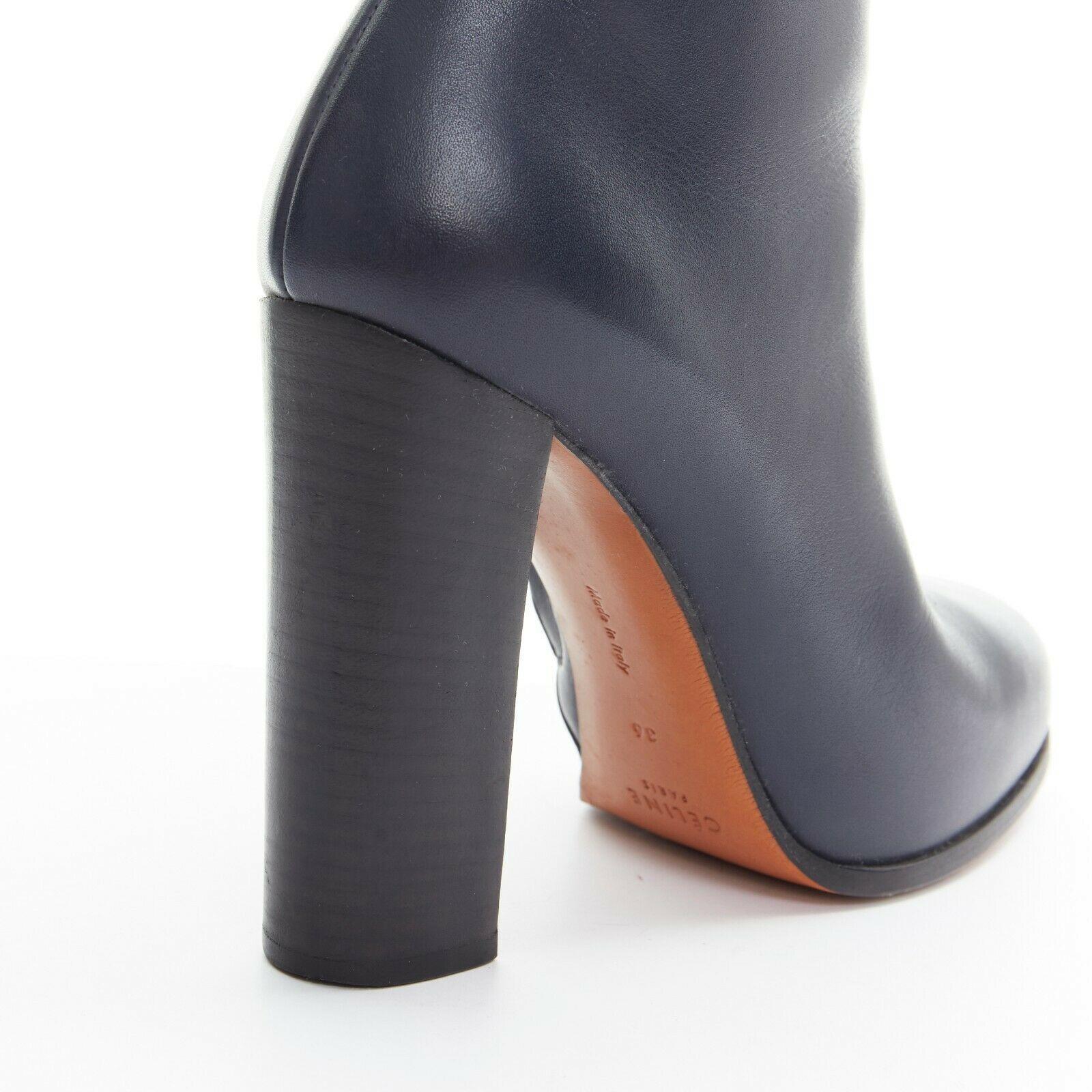 CELINE PHOEBE PHILO navy blue leather round toe black block heel ankle boot EU36 1