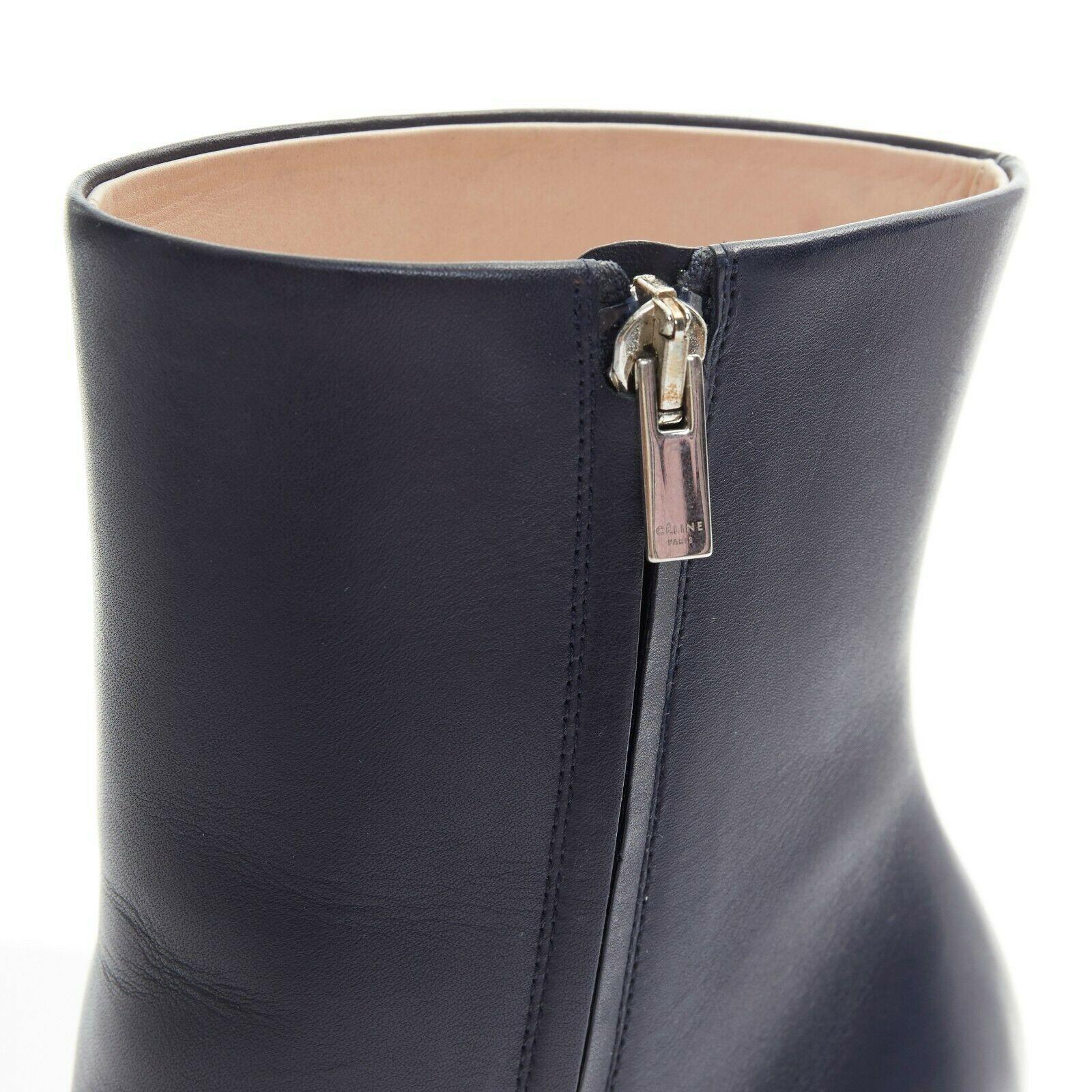 CELINE PHOEBE PHILO navy blue leather round toe black block heel ankle boot EU36 2
