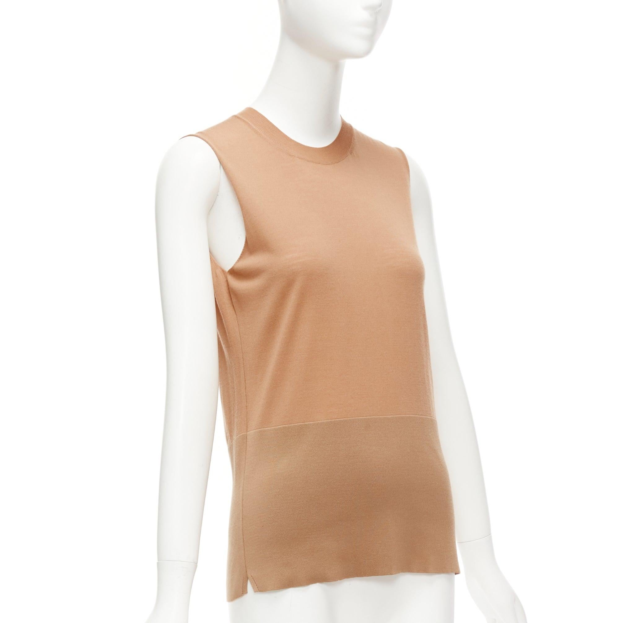 Beige CELINE Phoebe Philo nude 100% wool silk bicolor wide strap vest knitted top XS