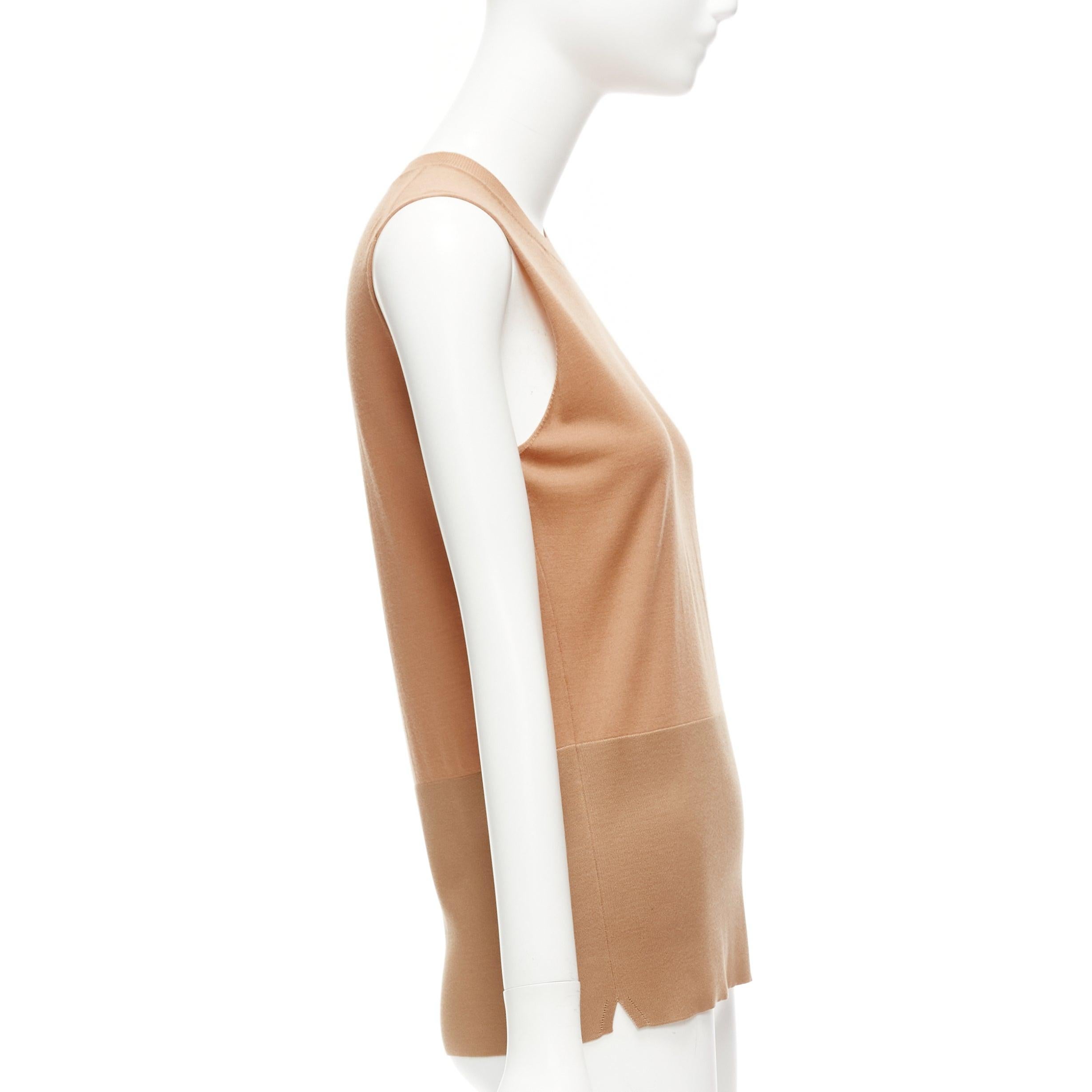 Women's CELINE Phoebe Philo nude 100% wool silk bicolor wide strap vest knitted top XS For Sale