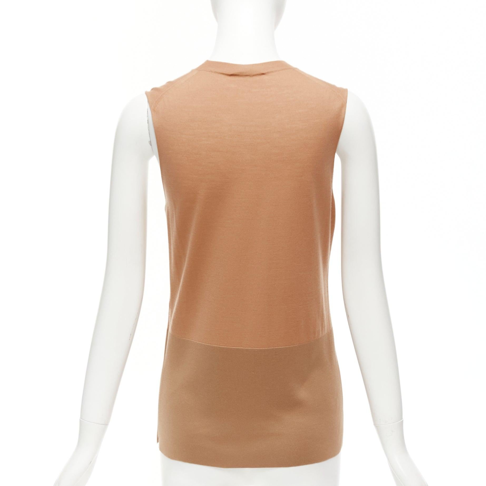 CELINE Phoebe Philo nude 100% wool silk bicolor wide strap vest knitted top XS For Sale 1