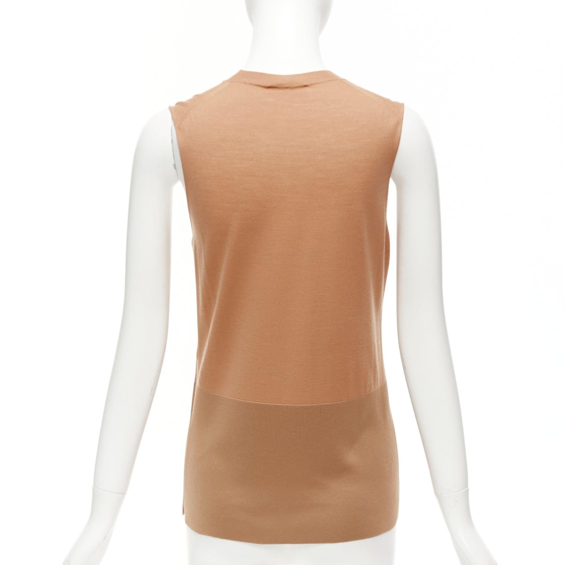 Women's CELINE Phoebe Philo nude 100% wool silk bicolor wide strap vest knitted top XS