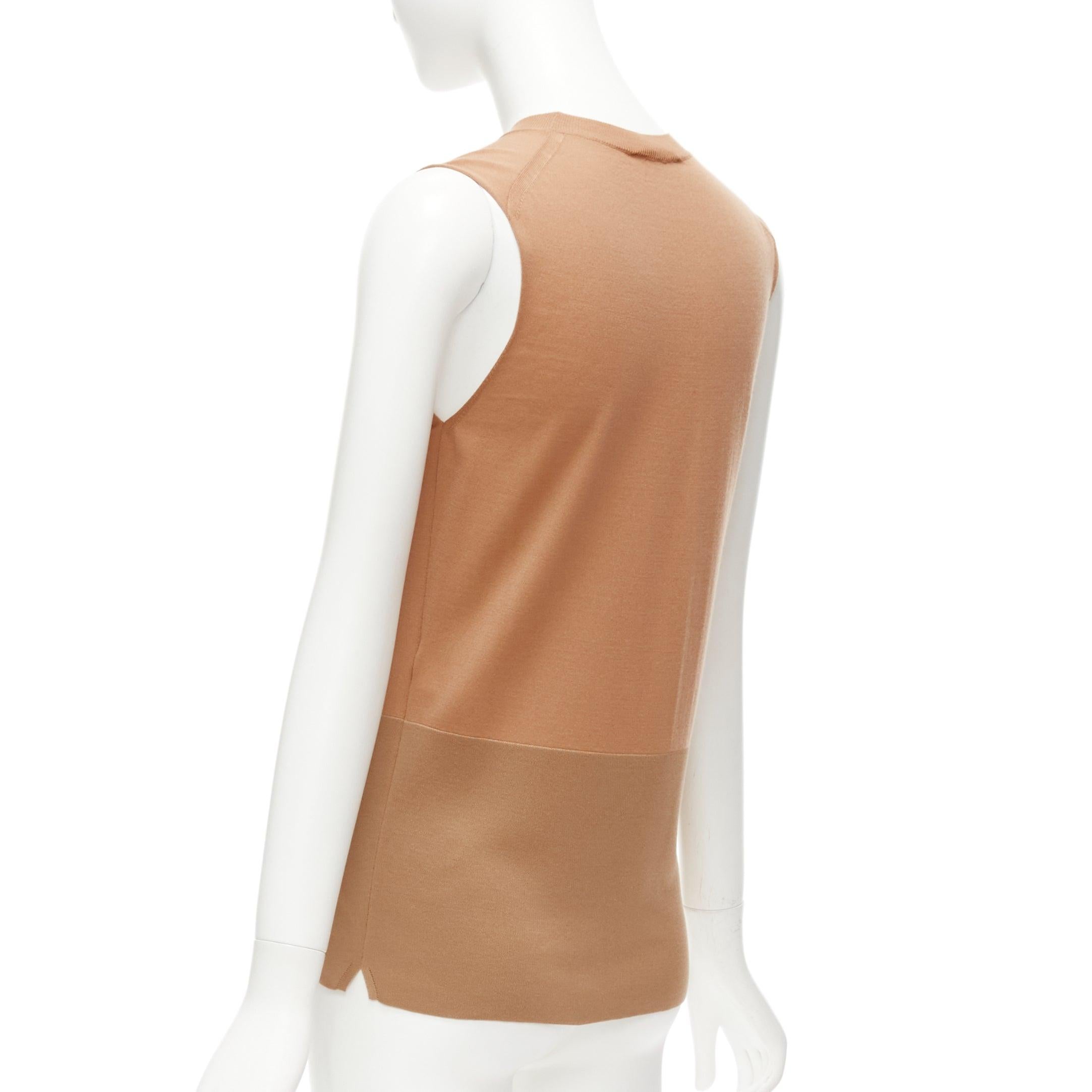 CELINE Phoebe Philo nude 100% wool silk bicolor wide strap vest knitted top XS For Sale 2
