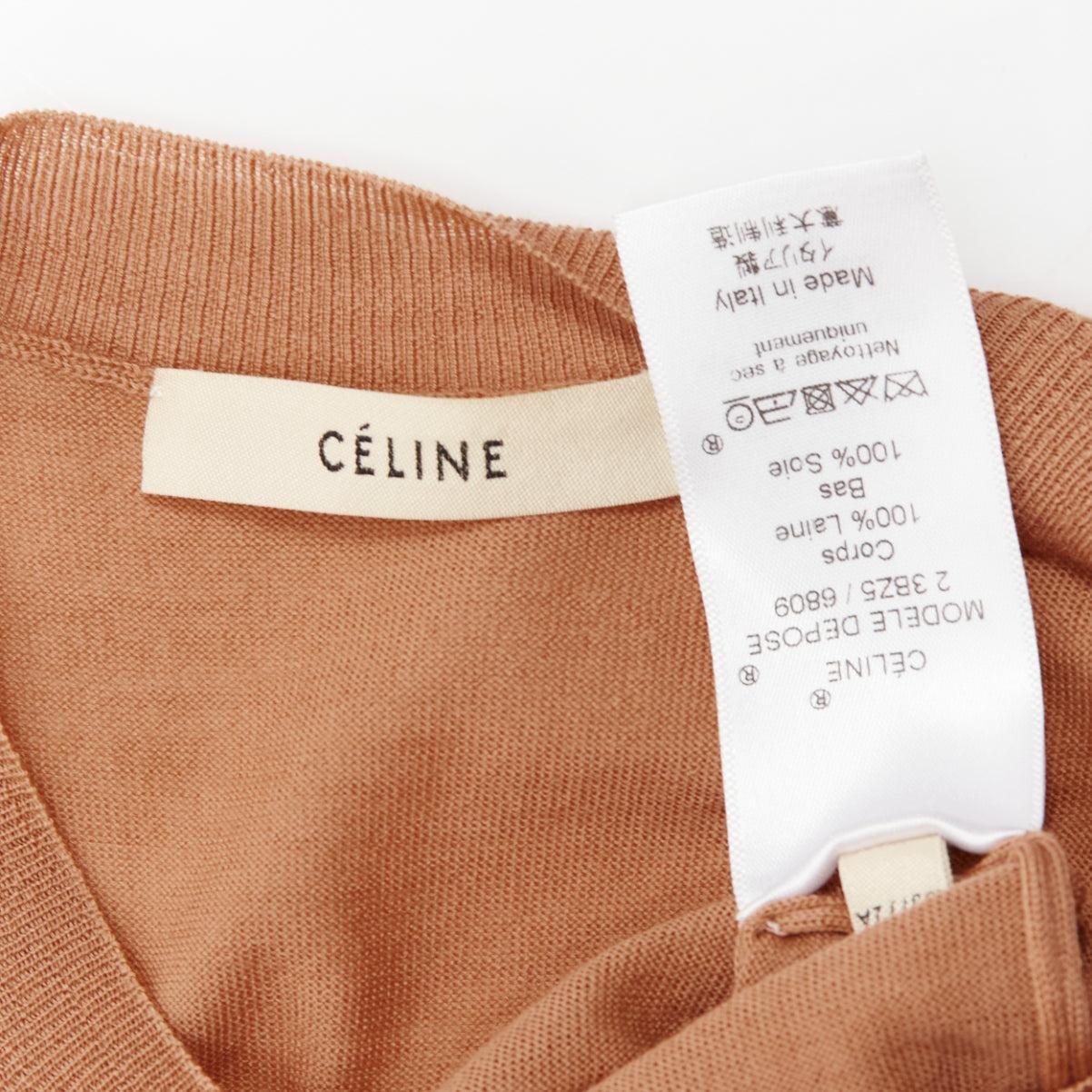 CELINE Phoebe Philo nude 100% wool silk bicolor wide strap vest knitted top XS 3