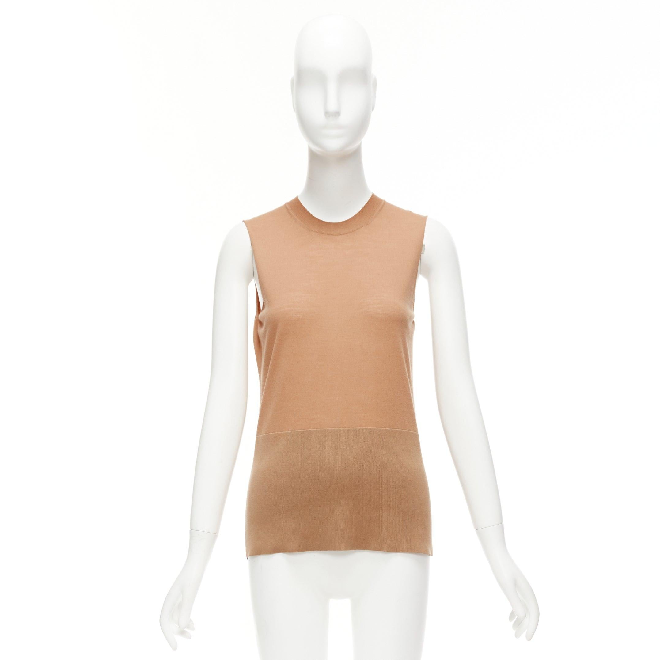 CELINE Phoebe Philo nude 100% wool silk bicolor wide strap vest knitted top XS For Sale 5