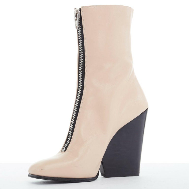 CELINE PHOEBE PHILO nude beige leather zip front square