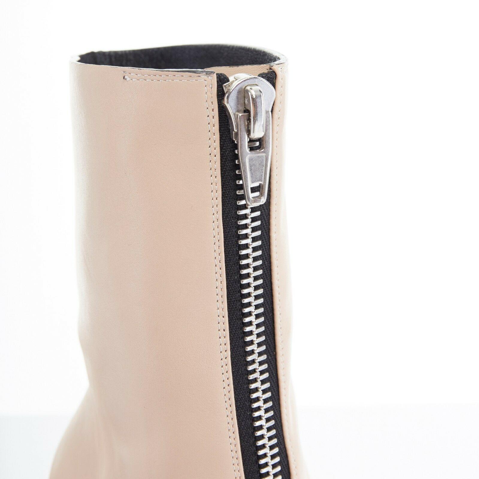 Women's CELINE PHOEBE PHILO nude beige leather zip front square toe wedge boot shoe EU36
