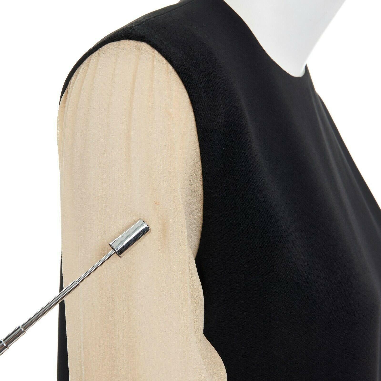 CELINE PHOEBE PHILO nude black asymmetric layered silk sleeve shift dress FR38 2