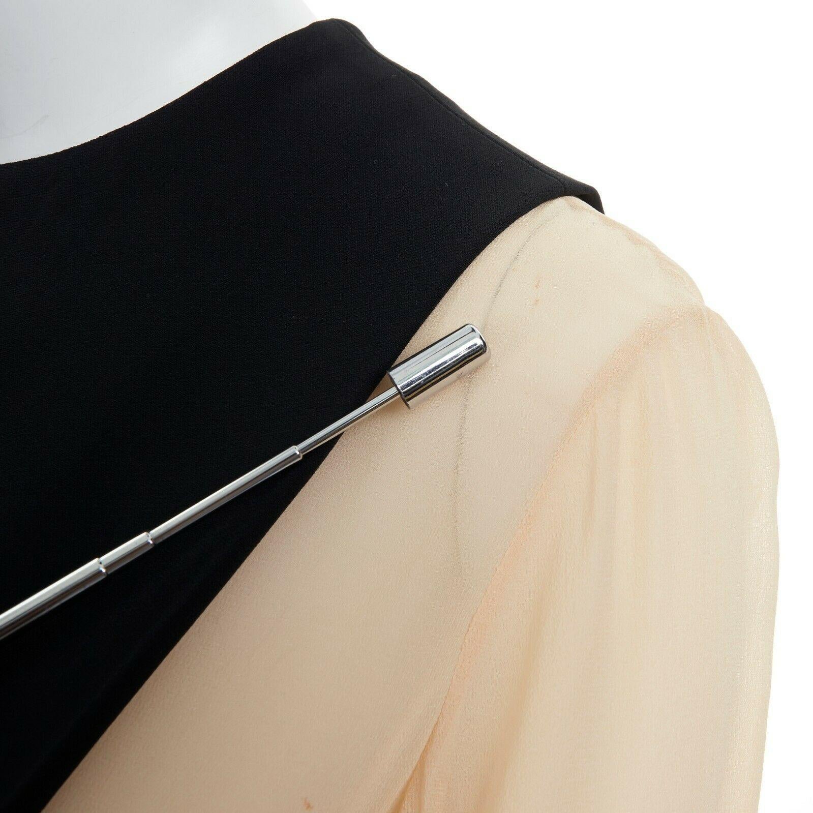 CELINE PHOEBE PHILO nude black asymmetric layered silk sleeve shift dress FR38 3