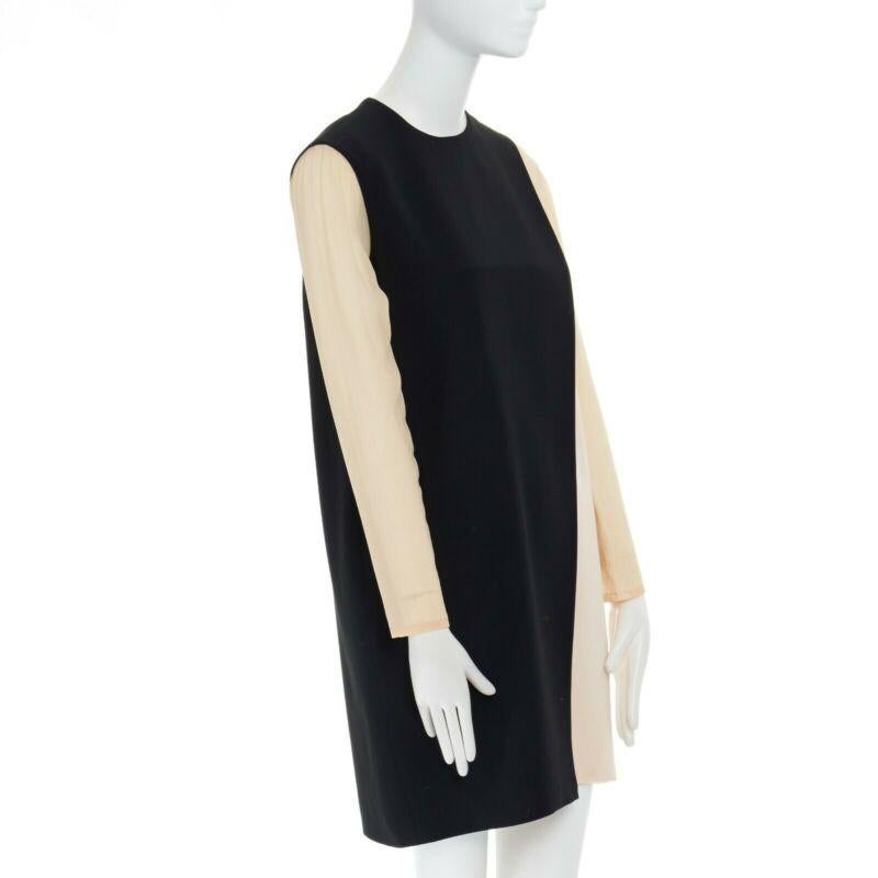CELINE Phoebe Philo nude black asymmetric layered silk sleeve shift dress FR38 In Good Condition For Sale In Hong Kong, NT