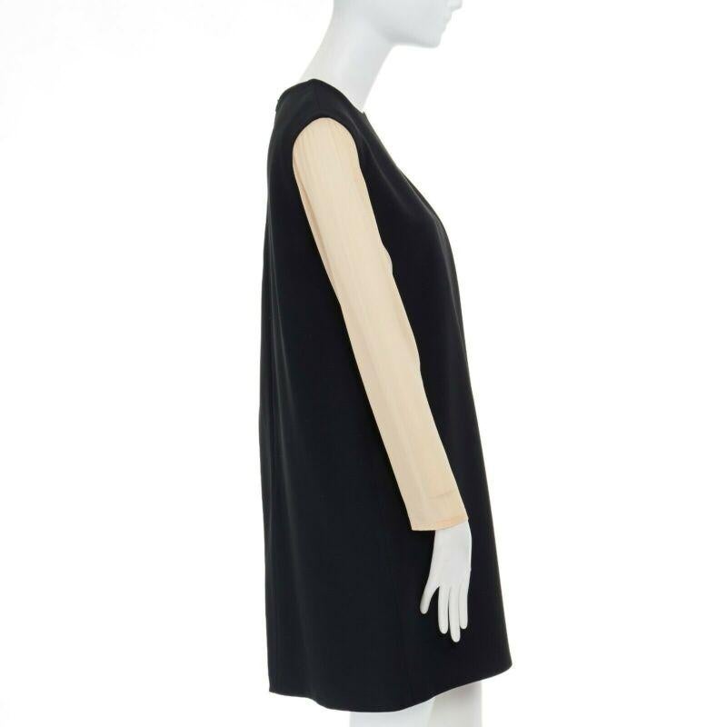 CELINE Phoebe Philo nude black asymmetric layered silk sleeve shift dress FR38 In Good Condition For Sale In Hong Kong, NT