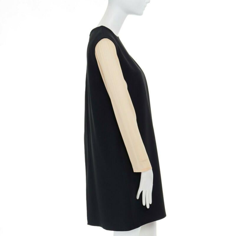 Women's CELINE Phoebe Philo nude black asymmetric layered silk sleeve shift dress FR38 For Sale