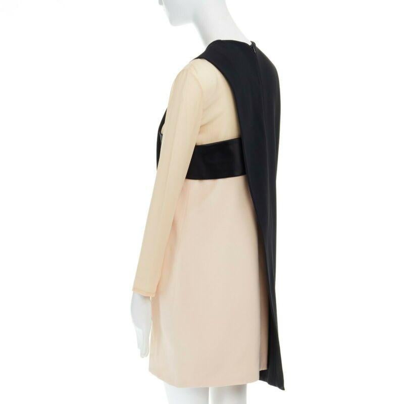 Celine Phoebe Philo nude black asymmetric silk layered sleeve shift dress FR38 en vente 1