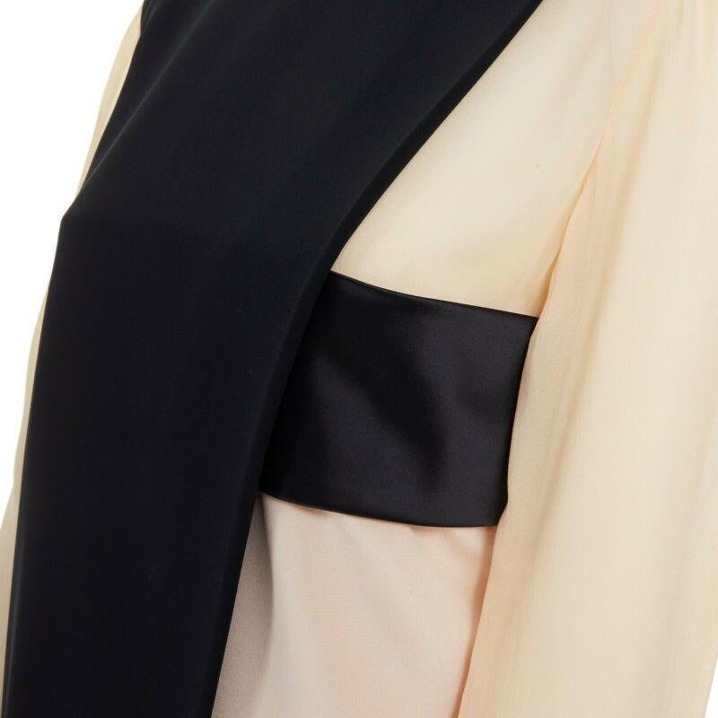 Celine Phoebe Philo nude black asymmetric silk layered sleeve shift dress FR38 en vente 2