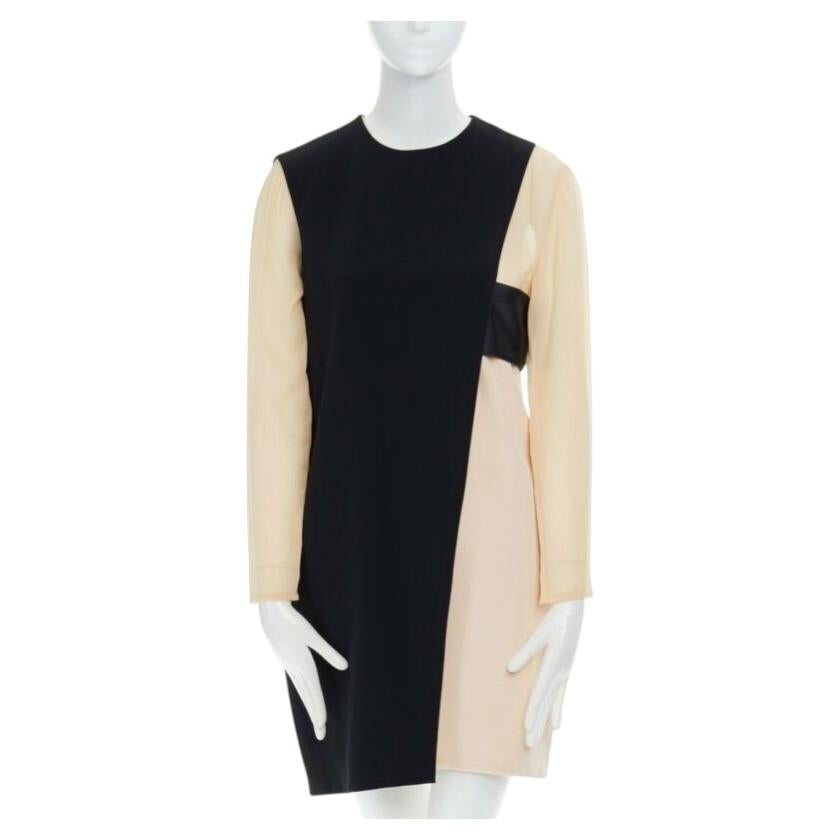 Celine Phoebe Philo nude black asymmetric silk layered sleeve shift dress FR38