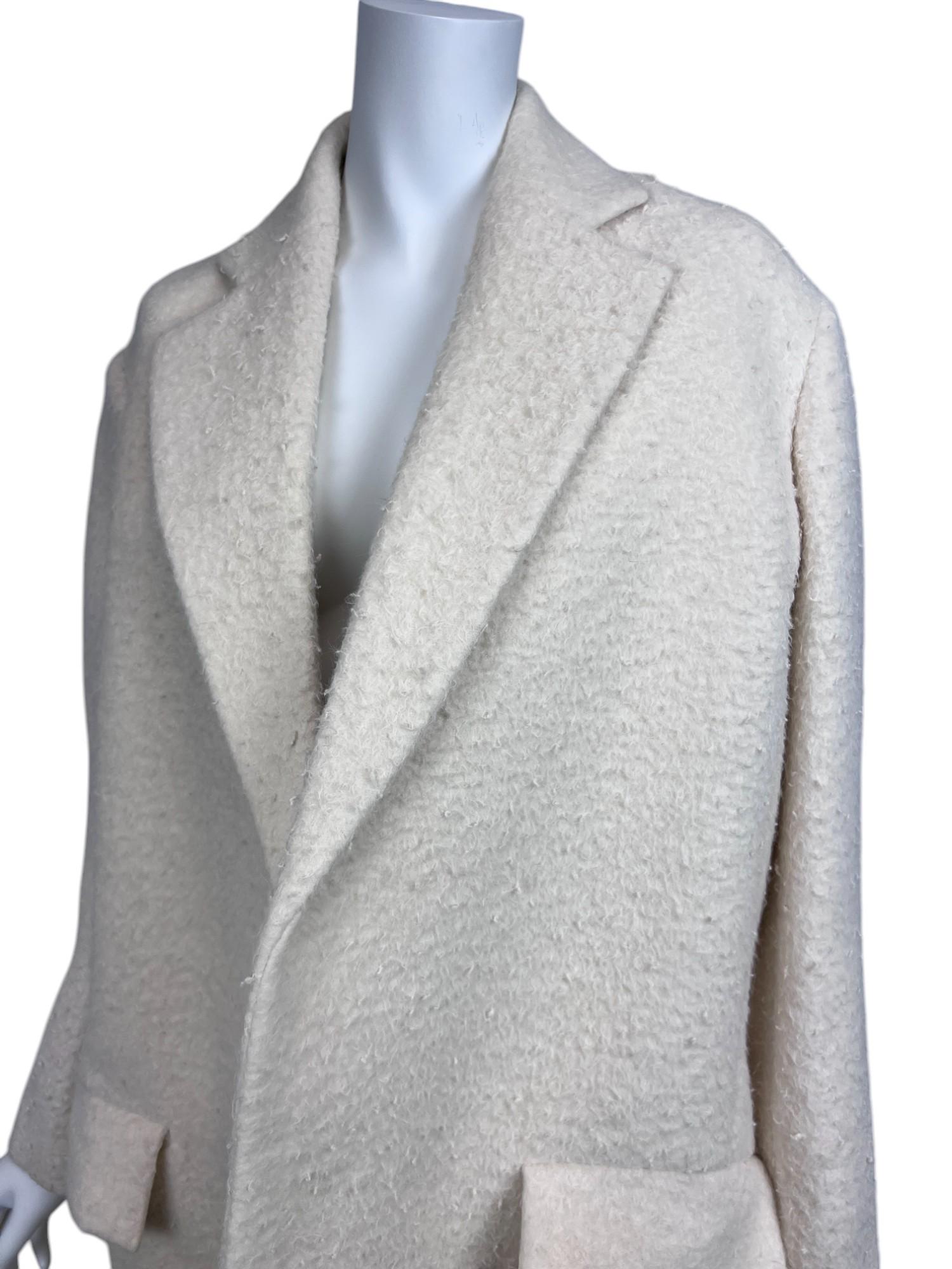 CELINE Phoebe Philo Off White Alpaca Oversized Coat Black Leather Trim Sz: 34 For Sale 5