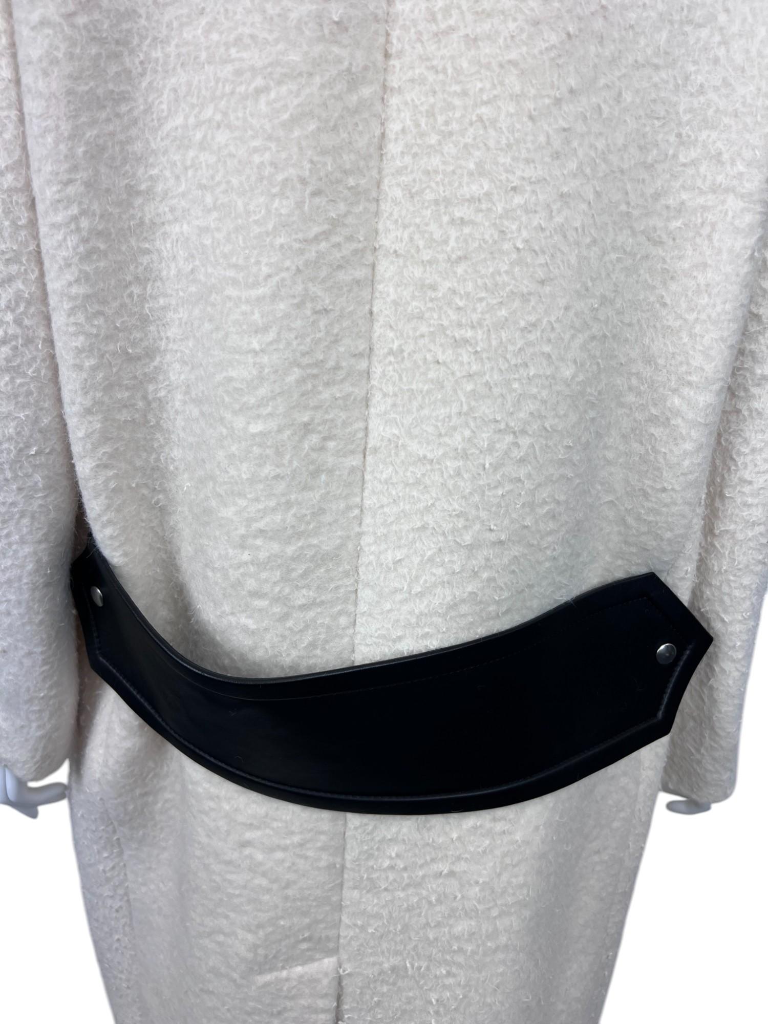 CELINE Phoebe Philo Off White Alpaca Oversized Coat Black Leather Trim Sz: 34 For Sale 6
