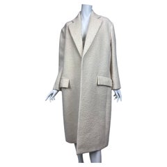 CELINE Phoebe Philo Off White Alpaca Oversized Coat Black Leather Trim Sz: 34