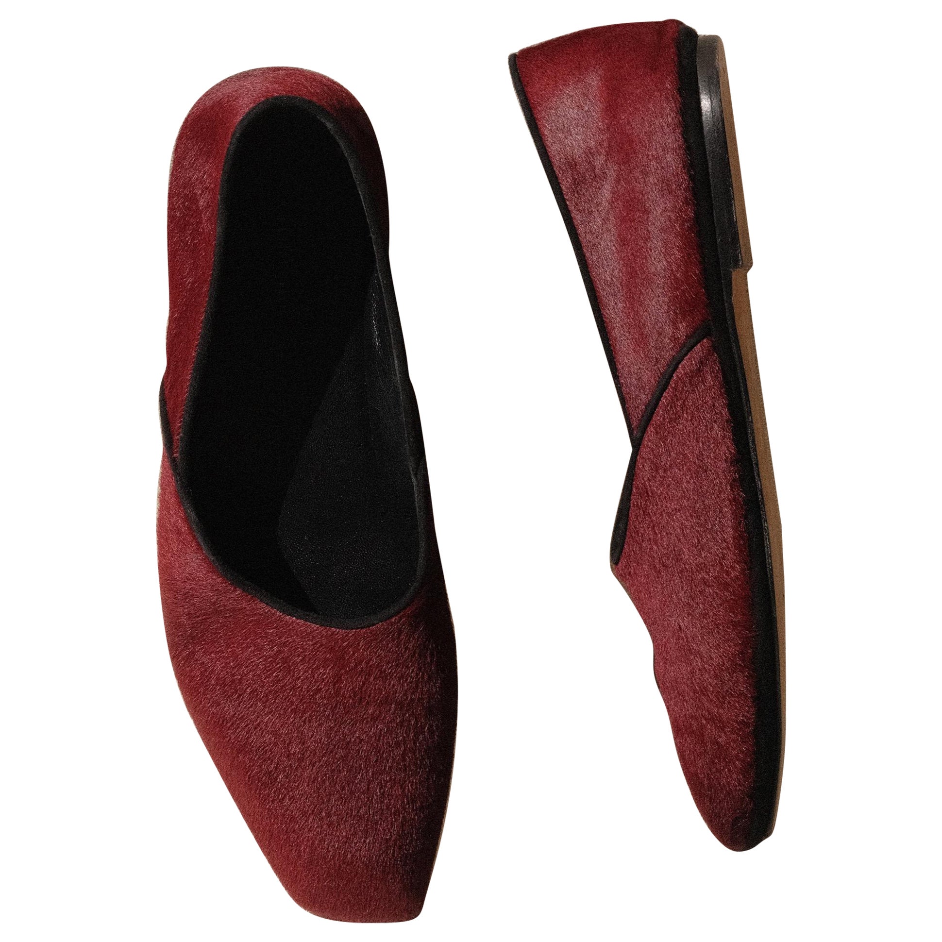 Céline Phoebe Philo Pony Hair Smoking Slippers Flat 38 Burgundy SS 2013 For Sale