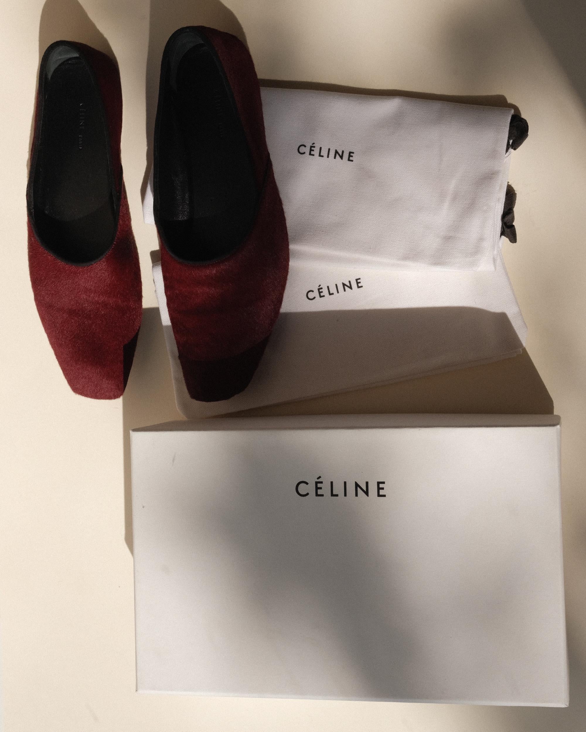Céline Phoebe Philo Pony Hair Smoking Slippers Flat 38 Burgundy SS 2013 For Sale 9