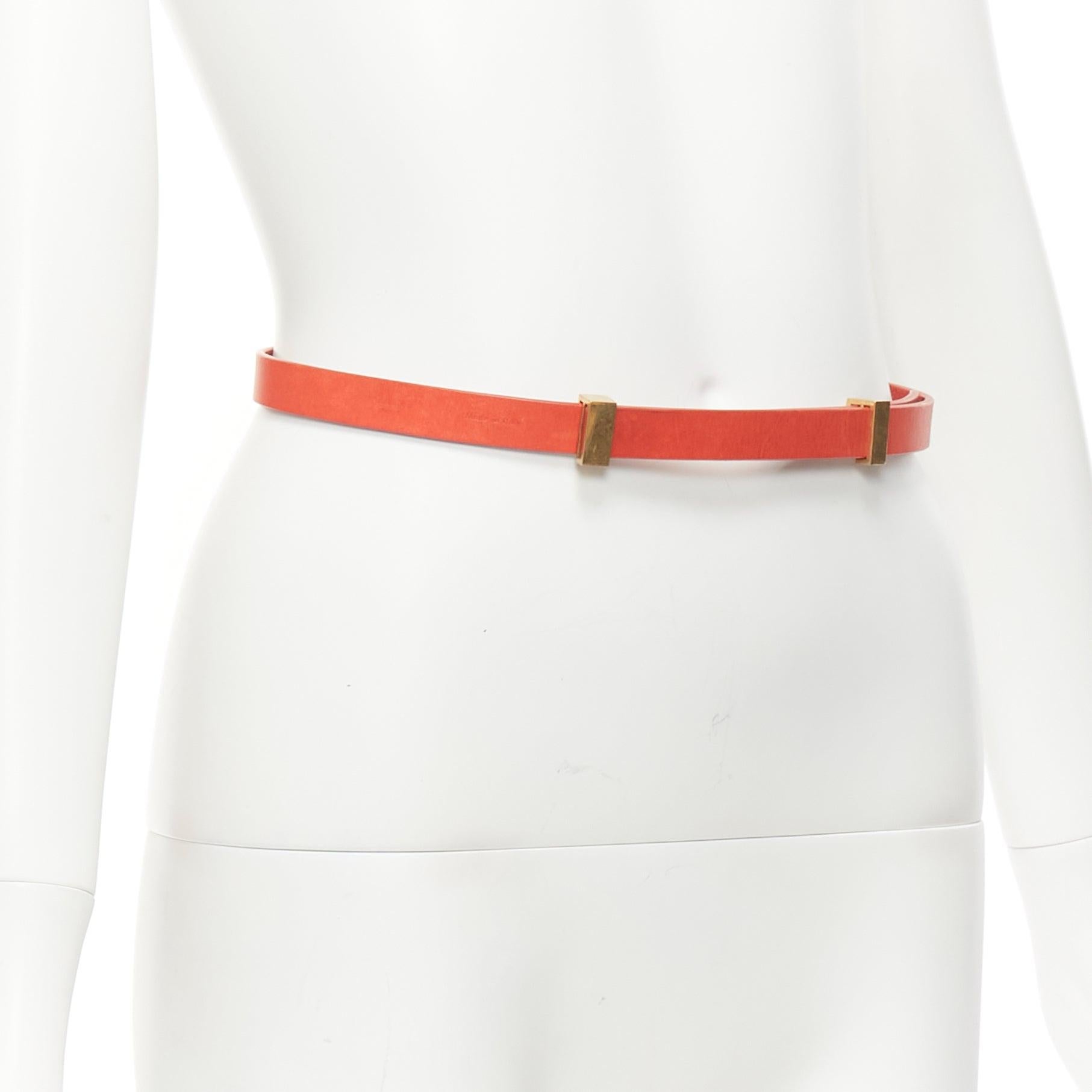 CELINE Phoebe Philo red smooth leather gold metal bar skinny belt XS In Good Condition For Sale In Hong Kong, NT