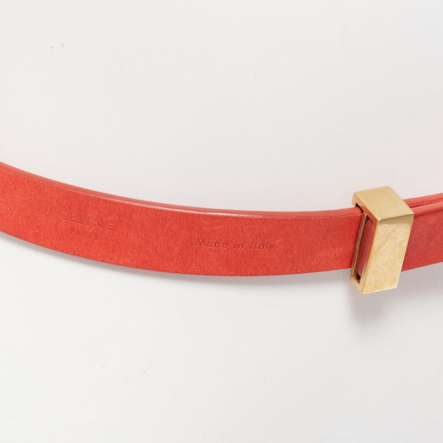CELINE Phoebe Philo red smooth leather gold metal bar skinny belt XS For Sale 3
