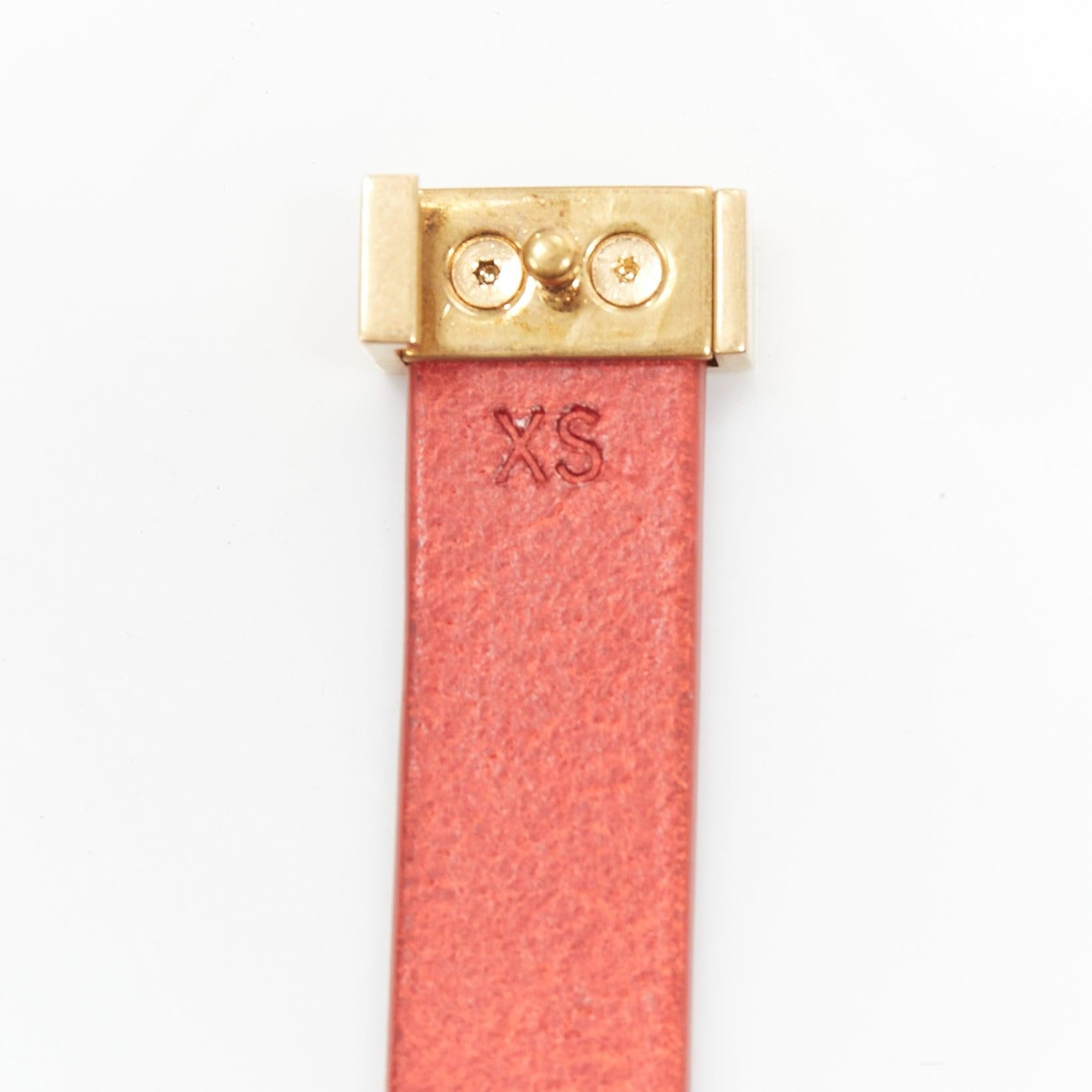 CELINE Phoebe Philo red smooth leather gold metal bar skinny belt XS For Sale 4