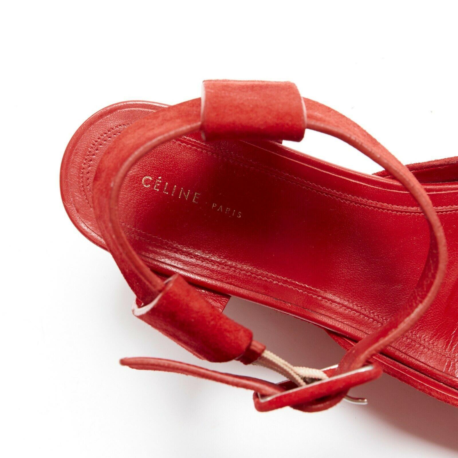 CELINE PHOEBE PHILO red suede sunken footbed ankle strap platform sandals EU37 3
