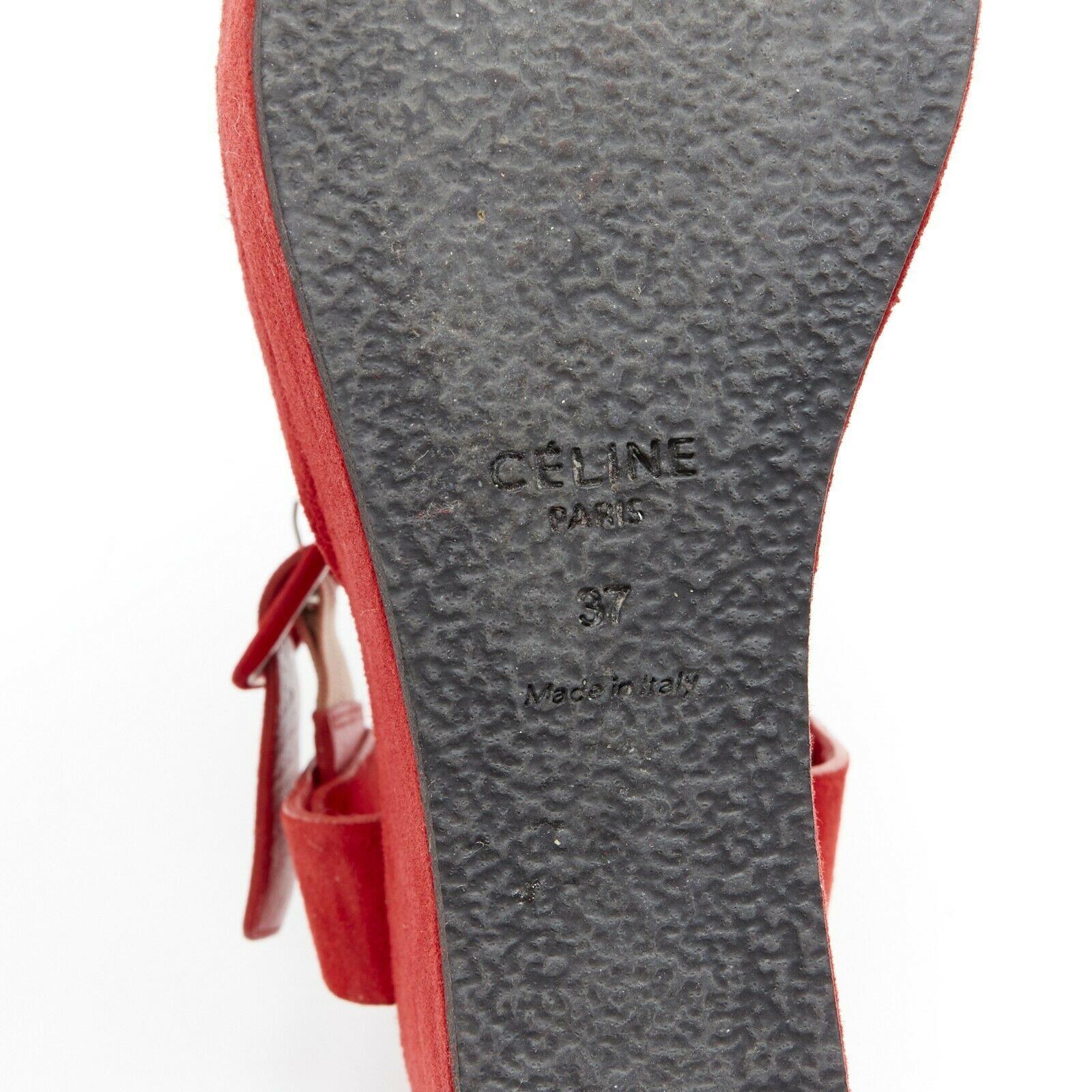 CELINE PHOEBE PHILO red suede sunken footbed ankle strap platform sandals EU37 4