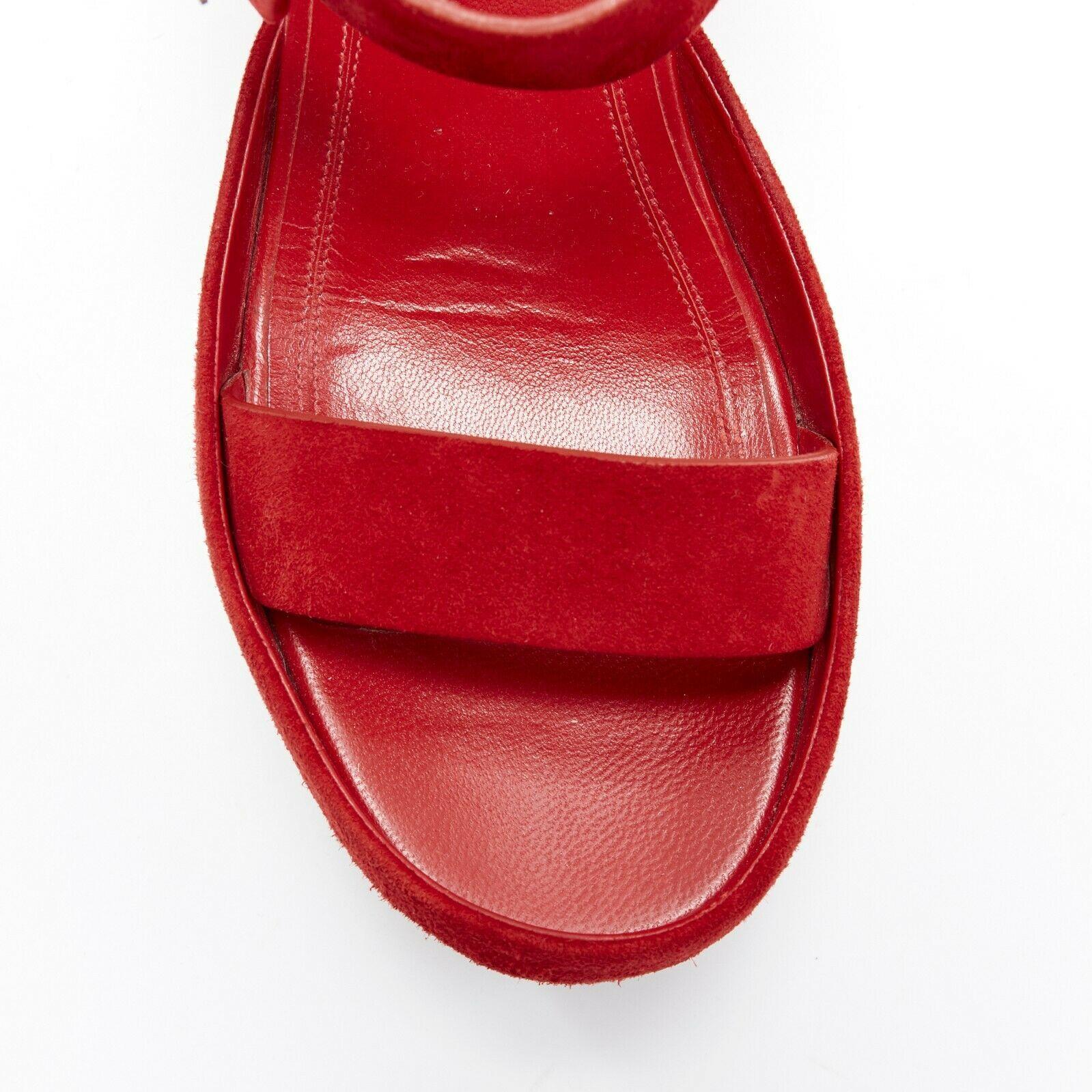 CELINE PHOEBE PHILO red suede sunken footbed ankle strap platform sandals EU37 In Good Condition In Hong Kong, NT