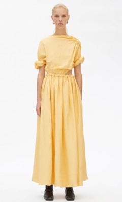 Celine Phoebe Philo Resort 2018 Maxi Dress w/ Cut Outs in Yellow Linen